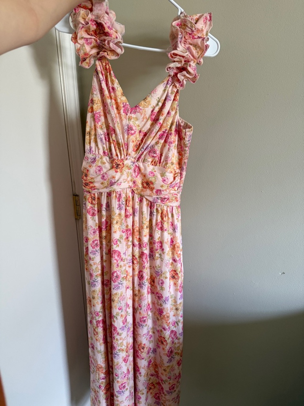 Floral Pink Ruffle-Strap Maxi Dress